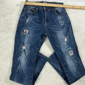Fashion Jeans Distressed Patchwork Denim Size 30 100% Cotton Streetwear
